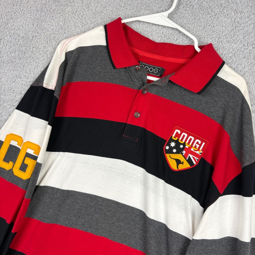 COOGI Rugby Shirt Mens XXL Red Striped Embroidered Crest Long Sleeve Vintage Y2K